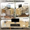 Opklapbare computertafel met 2 uitschuifbare platen, veel ruimte voor monitoren, metalen poten, robuuste constructie, eiken+zwart 5