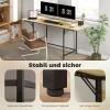 Opklapbare computertafel met 2 uitschuifbare platen, veel ruimte voor monitoren, metalen poten, robuuste constructie, eiken+zwart 7
