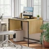 Opklapbare computertafel met 2 uitschuifbare platen, veel ruimte voor monitoren, metalen poten, robuuste constructie, eiken+zwart 9