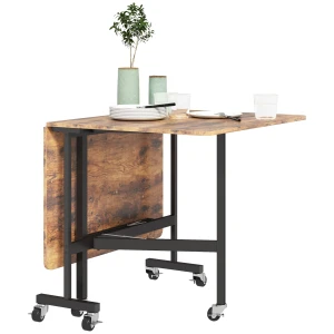 Opklapbare eettafel, geschikt voor maximaal 6 personen, met 6 wielen en remmen, voor kleine ruimtes, bruin 1