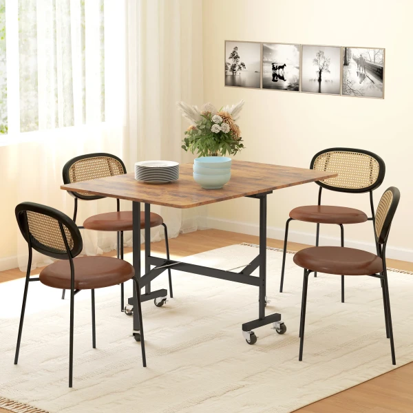 Opklapbare eettafel, geschikt voor maximaal 6 personen, met 6 wielen en remmen, voor kleine ruimtes, bruin 2