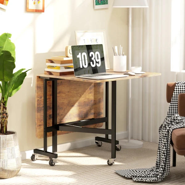 Opklapbare eettafel, geschikt voor maximaal 6 personen, met 6 wielen en remmen, voor kleine ruimtes, bruin 8
