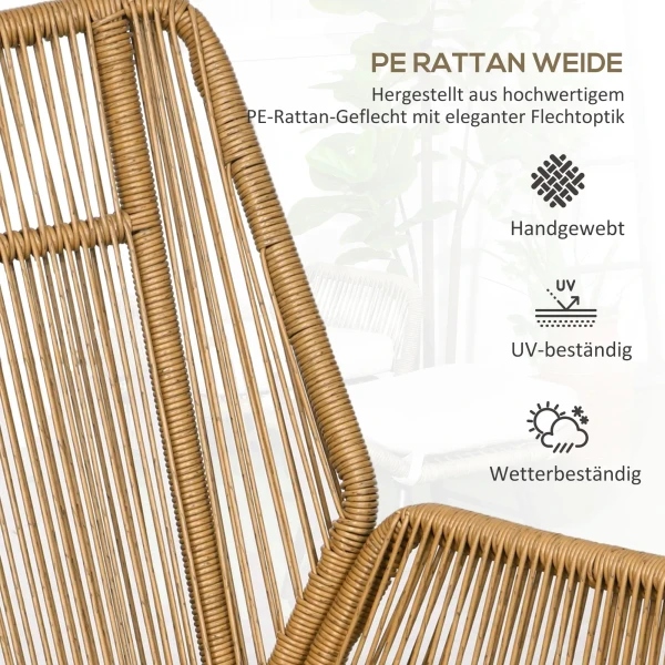 Polyrattan tuinstoel en kruk, verstelbare rugleuning, lichtbruin/grijs/zwart 5