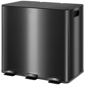 Prullenbak met 3 x 20 l vakken, deodorant deksel, vingerafdrukbestendig, soft close, uitneembaar, zwart 1