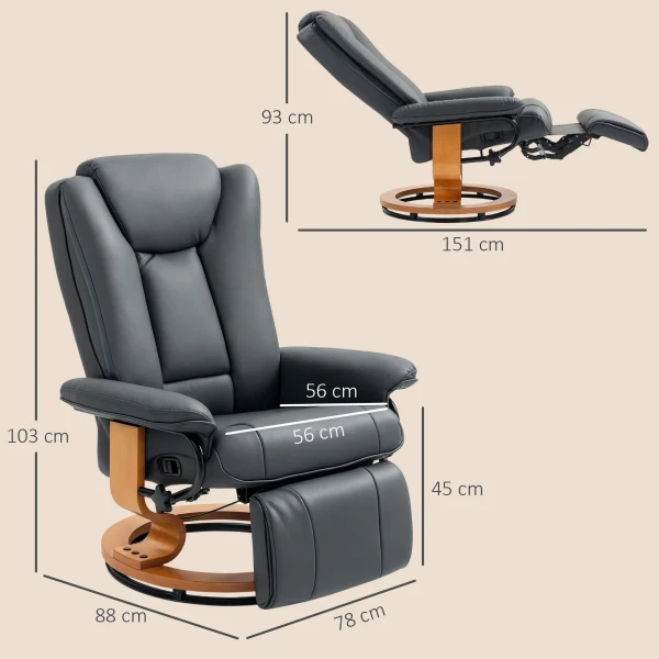Relaxstoel met ligfunctie, draaibaar, tot 150 kg, kunstlederen bekleding, stalen frame, donkergrijs 4