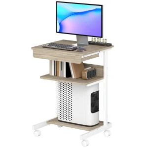Rolbureau met lade en planken, 4 wielen, compact, spaanplaat, metaal 1