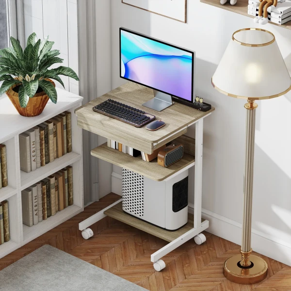 Rolbureau met lade en planken, 4 wielen, compact, spaanplaat, metaal 10