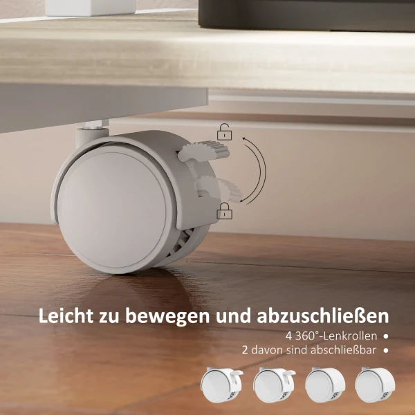 Rolbureau met lade en planken, 4 wielen, compact, spaanplaat, metaal 6