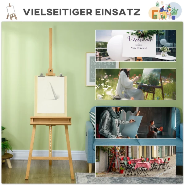 Schildersezel, houten schildersezel, in hoogte verstelbaar, opvouwbaar, pennenbakje, beukenhout, 65 x 110 x 180 235 cm 9