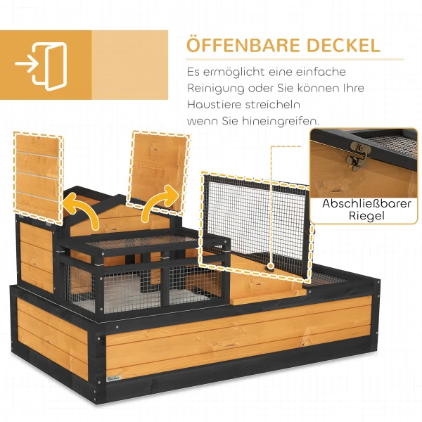 Schildpaddenverblijf, 2 niveaus, voor binnen en buiten, lade, vurenhout, geel 6