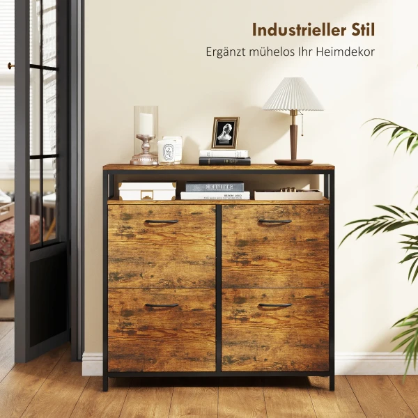 Schoenenkast met 4 kantelbare laden, slank ontwerp, open rek, voor 12 20 paar schoenen, staal, bruin 8