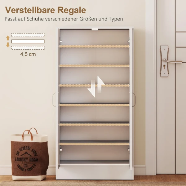 Schoenenkast met soft close scharnieren, verstelbare planken, 6 laags schoenenrek voor hal, entree, voor 14 paar, 55 x 35 x 108 cm, hout, wit 6