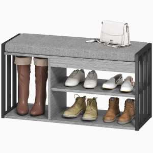 Schoenenrek met zitbank, gangrek voor schoenen, schoenenkast met 3 traps ontwerp, voor hal, entree, woonkamer, slaapkamer, grijs 1