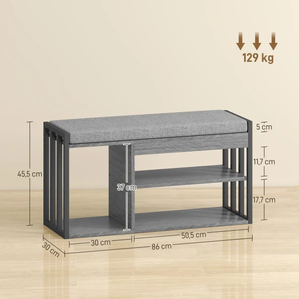 Schoenenrek met zitbank, gangrek voor schoenen, schoenenkast met 3 traps ontwerp, voor hal, entree, woonkamer, slaapkamer, grijs 4