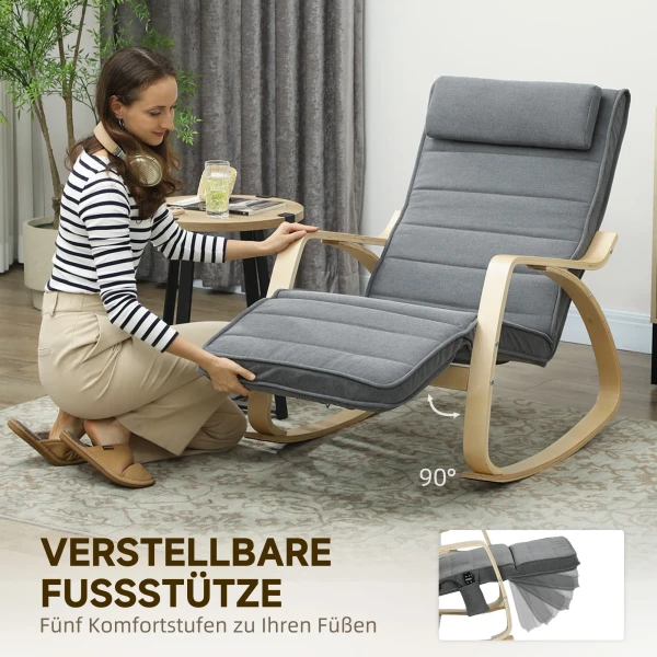 Schommelstoel met massagefunctie, lendenverwarming, 3 modi, stoffen bekleding, grijs 6