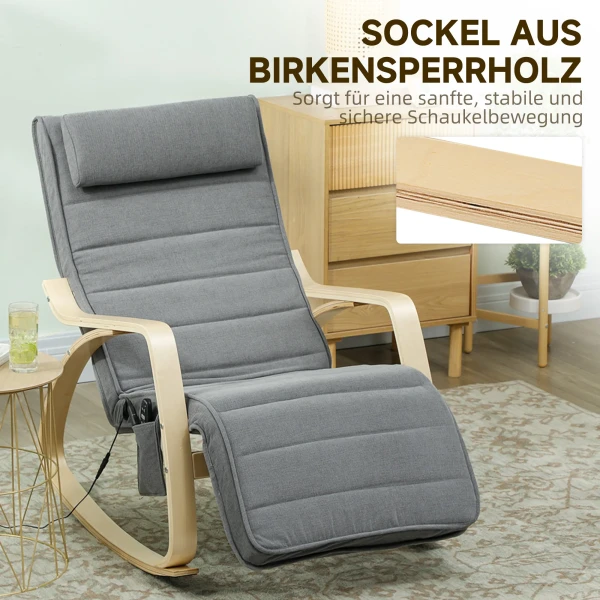 Schommelstoel met massagefunctie, lendenverwarming, 3 modi, stoffen bekleding, grijs 8
