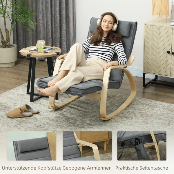 Schommelstoel met massagefunctie, lendenverwarming, 3 modi, stoffen bekleding, grijs 9