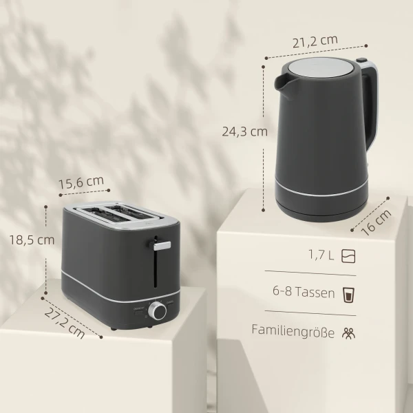 Set bestaande uit 1,7 l waterkoker en broodrooster met 6 bruiningsniveaus, grijs 4