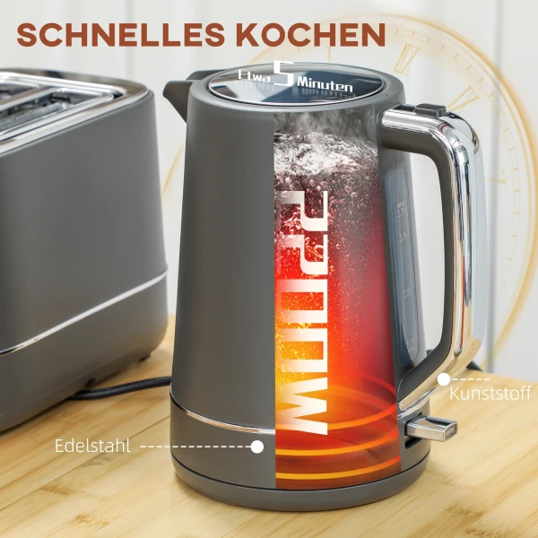 Set bestaande uit 1,7 l waterkoker en broodrooster met 6 bruiningsniveaus, grijs 5