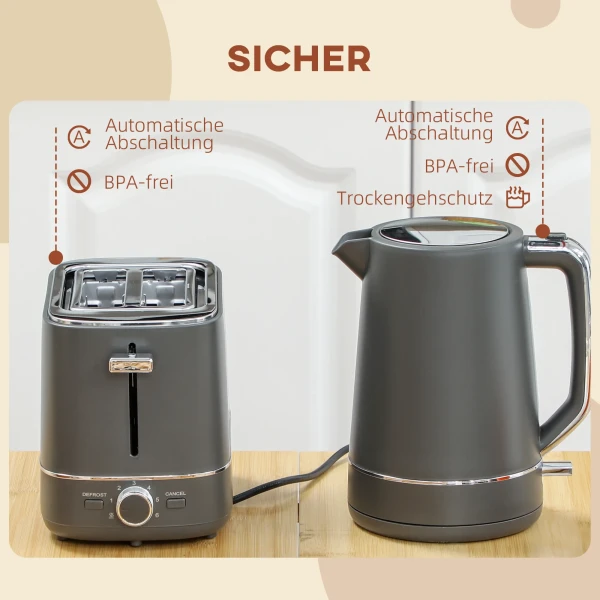 Set bestaande uit 1,7 l waterkoker en broodrooster met 6 bruiningsniveaus, grijs 8