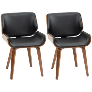 Set van 2 vintage eetkamerstoelen, hout, stoffen bekleding, schuim, zwart 1