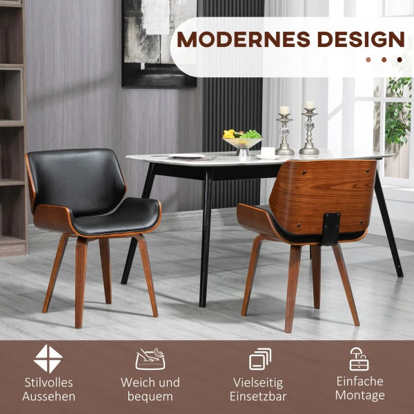 Set van 2 vintage eetkamerstoelen, hout, stoffen bekleding, schuim, zwart 5