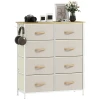 Slaapkamerkast met 8 stoffen lades, stalen staven, houten oppervlak, 4 opbergtassen, 2 haken, beige 1