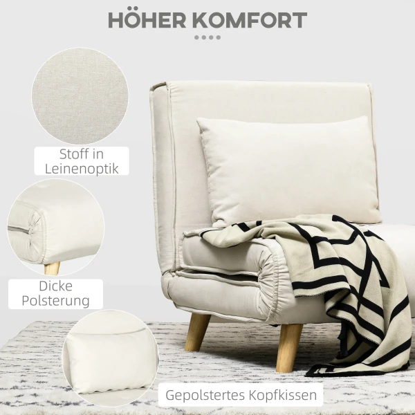 Slaapstoel, 6 traps verstelbare rugleuning, linnen look, tot 120 kg, crème 5