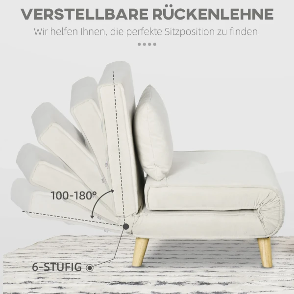 Slaapstoel, 6 traps verstelbare rugleuning, linnen look, tot 120 kg, crème 6