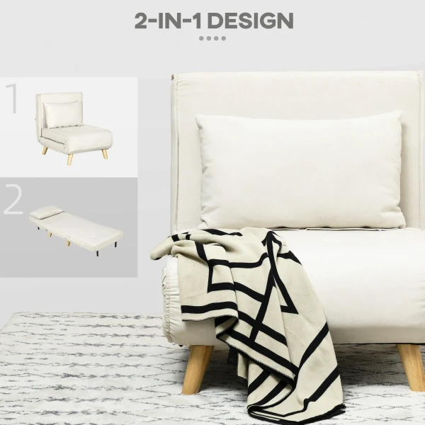 Slaapstoel, 6 traps verstelbare rugleuning, linnen look, tot 120 kg, crème 7