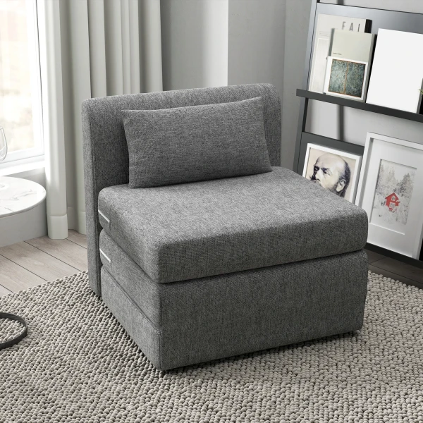 Slaapstoel, gastenmatras, 3 voudig opvouwbaar, compact, metalen frame, 80x75x74 cm, grijs 2