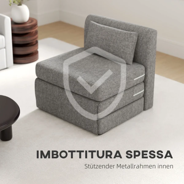 Slaapstoel, gastenmatras, 3 voudig opvouwbaar, compact, metalen frame, 80x75x74 cm, grijs 7