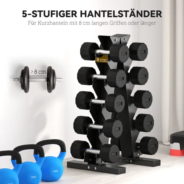 Sportnow halter voor 10 dumbbells, 5 niveaus, stabiel stalen frame, tot 100 kg, zwart, 66 x 35 x 33 cm 5