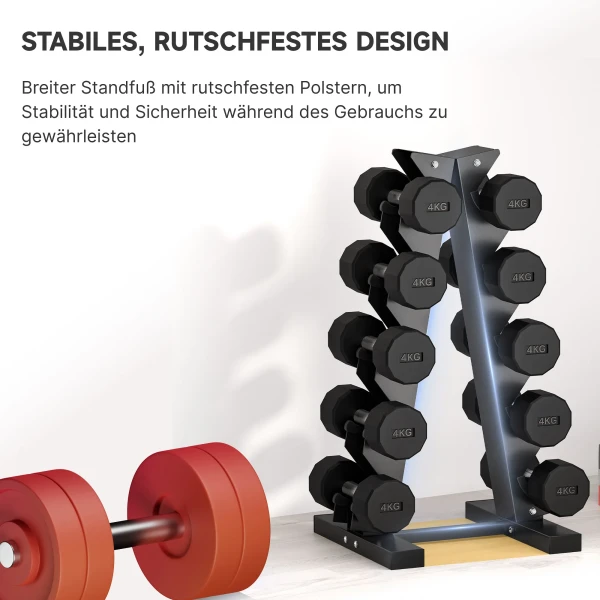 Sportnow halter voor 10 dumbbells, 5 niveaus, stabiel stalen frame, tot 100 kg, zwart, 66 x 35 x 33 cm 7
