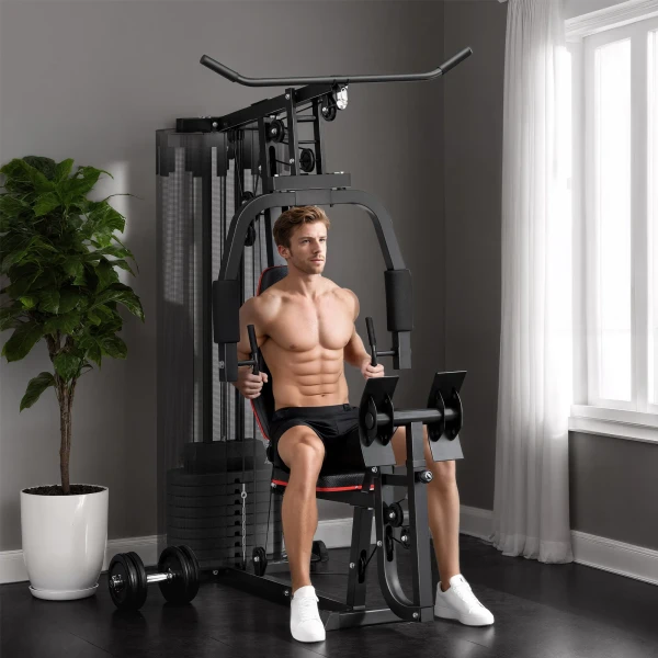 Sportnow thuis fitnessstation met 45 kg gewichtsblokken, kabeltrek, borststation, beenpers voor veelzijdige training 2