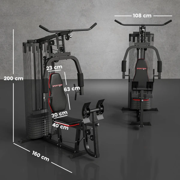 Sportnow thuis fitnessstation met 45 kg gewichtsblokken, kabeltrek, borststation, beenpers voor veelzijdige training 4