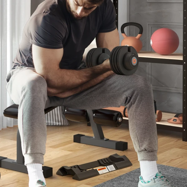 Sportnow verstelbare enkele dumbbell, 6/11/16/20 kg korte halter met opbergvak, met antislip handvatten, zwart 2