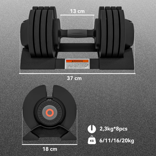 Sportnow verstelbare enkele dumbbell, 6/11/16/20 kg korte halter met opbergvak, met antislip handvatten, zwart 4