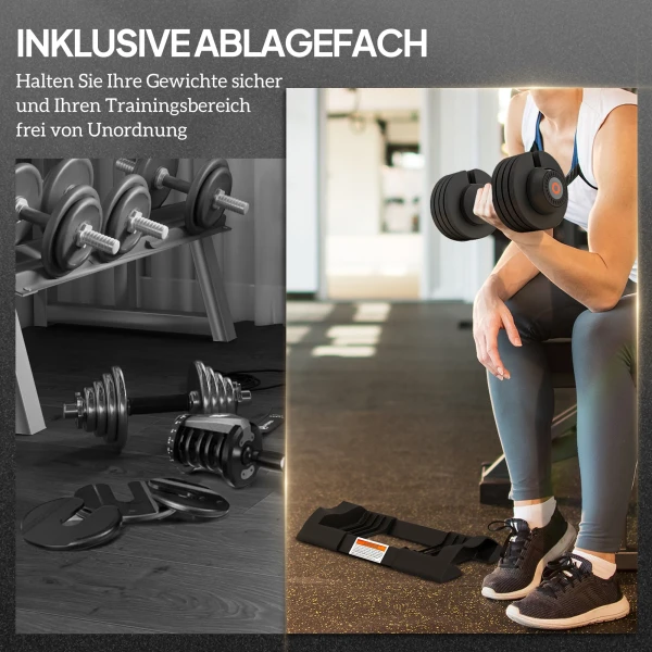 Sportnow verstelbare enkele dumbbell, 6/11/16/20 kg korte halter met opbergvak, met antislip handvatten, zwart 6