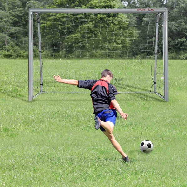 Sportnow weerbestendig voetbaldoel, stabiel metalen frame, scheurbestendig net, 160h x 240l x 85b cm, grijs 2