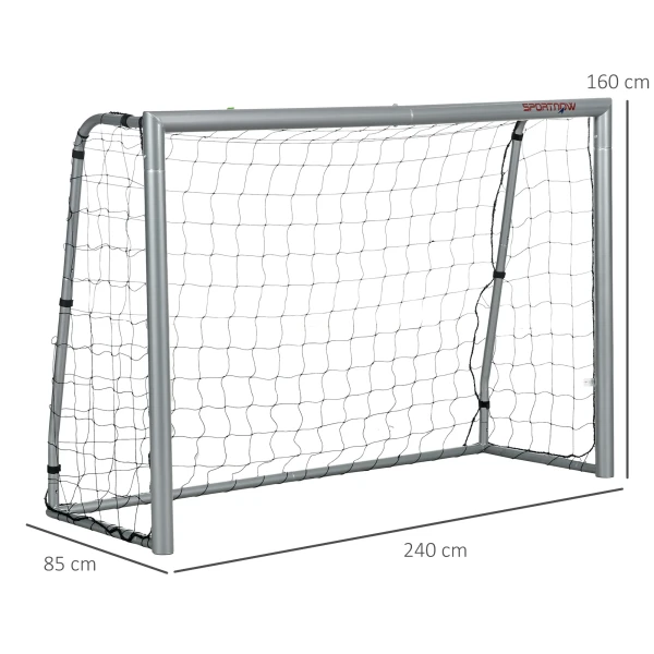 Sportnow weerbestendig voetbaldoel, stabiel metalen frame, scheurbestendig net, 160h x 240l x 85b cm, grijs 4