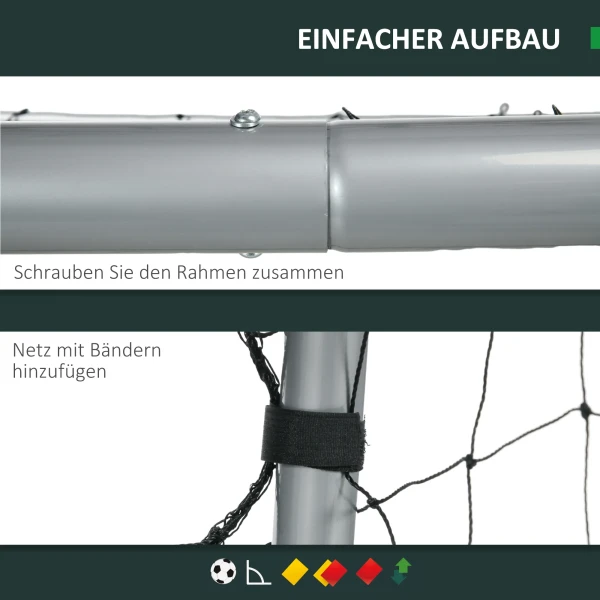 Sportnow weerbestendig voetbaldoel, stabiel metalen frame, scheurbestendig net, 160h x 240l x 85b cm, grijs 5