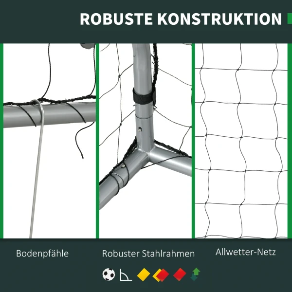 Sportnow weerbestendig voetbaldoel, stabiel metalen frame, scheurbestendig net, 160h x 240l x 85b cm, grijs 6