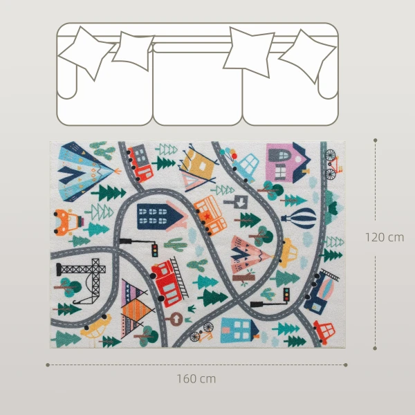 Tapijt met snelwegpatroon, witte achtergrond, zacht fleece, onderhoudsvriendelijk, kleurrijk 4