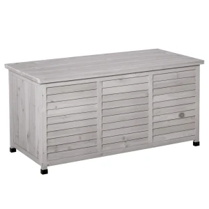 Tuinbox, weerbestendig, luchtdoorlatend, kussenbox, opbergbox, sparrenhout, grijs, 127 x 56 x 60 cm 1