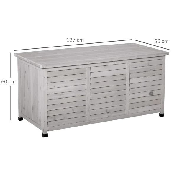 Tuinbox, weerbestendig, luchtdoorlatend, kussenbox, opbergbox, sparrenhout, grijs, 127 x 56 x 60 cm 4