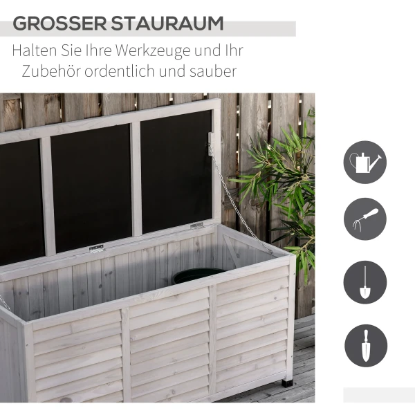 Tuinbox, weerbestendig, luchtdoorlatend, kussenbox, opbergbox, sparrenhout, grijs, 127 x 56 x 60 cm 6