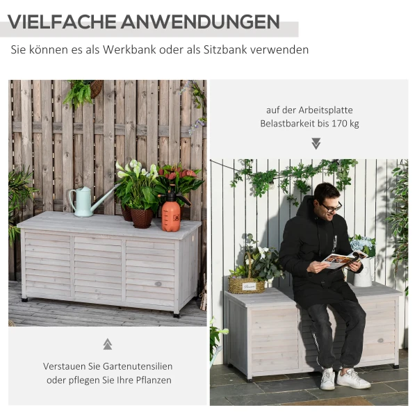 Tuinbox, weerbestendig, luchtdoorlatend, kussenbox, opbergbox, sparrenhout, grijs, 127 x 56 x 60 cm 7