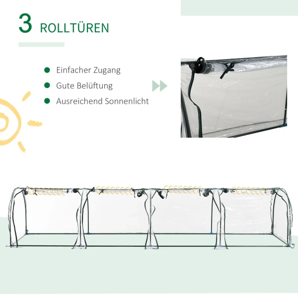 Tunnelkas, 4 ramen met rits, stalen frame, robuuste zeil, transparant, 395 x 100 x 80cm 5
