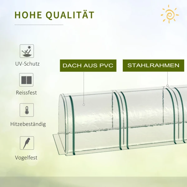 Tunnelkas, 4 ramen met rits, stalen frame, robuuste zeil, transparant, 395 x 100 x 80cm 6